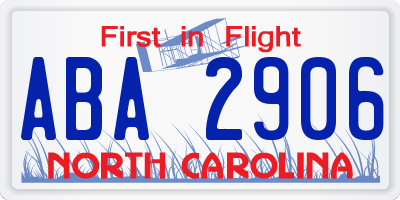 NC license plate ABA2906