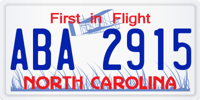 NC license plate ABA2915