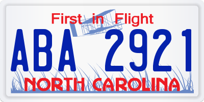 NC license plate ABA2921