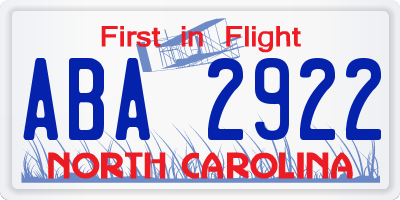 NC license plate ABA2922