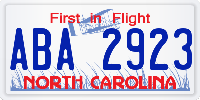 NC license plate ABA2923