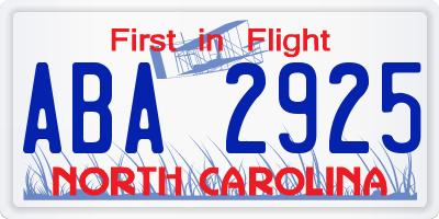 NC license plate ABA2925