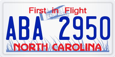 NC license plate ABA2950