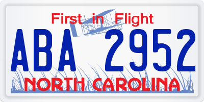NC license plate ABA2952