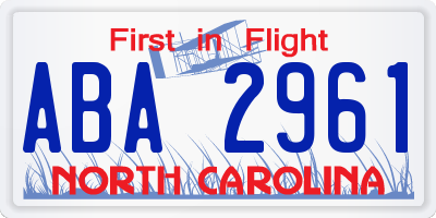 NC license plate ABA2961