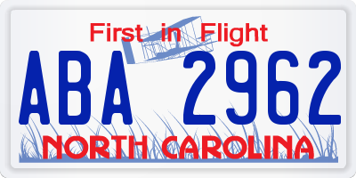 NC license plate ABA2962
