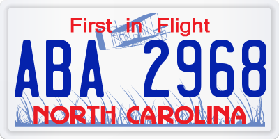 NC license plate ABA2968