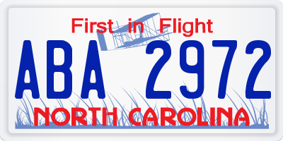 NC license plate ABA2972