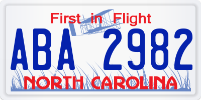 NC license plate ABA2982