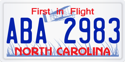 NC license plate ABA2983