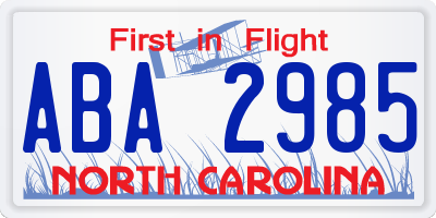NC license plate ABA2985