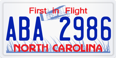 NC license plate ABA2986