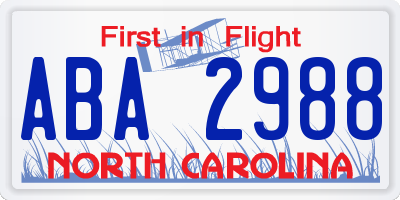 NC license plate ABA2988