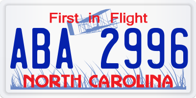 NC license plate ABA2996