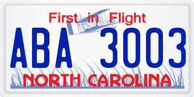 NC license plate ABA3003