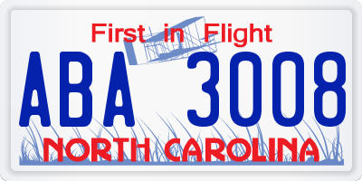NC license plate ABA3008