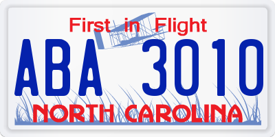 NC license plate ABA3010