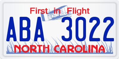 NC license plate ABA3022