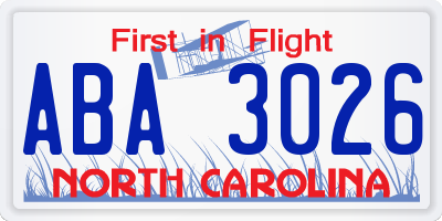 NC license plate ABA3026