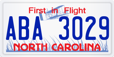 NC license plate ABA3029