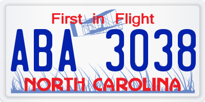 NC license plate ABA3038