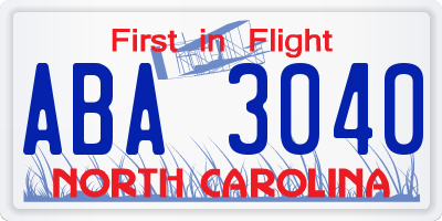 NC license plate ABA3040