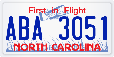 NC license plate ABA3051