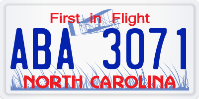 NC license plate ABA3071