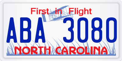 NC license plate ABA3080