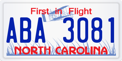 NC license plate ABA3081