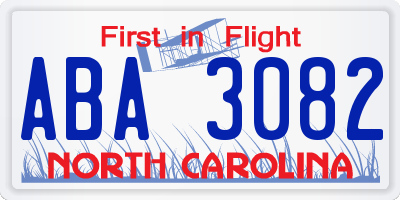 NC license plate ABA3082