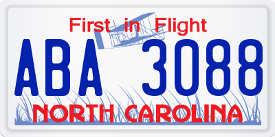NC license plate ABA3088