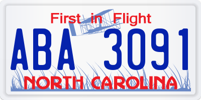 NC license plate ABA3091
