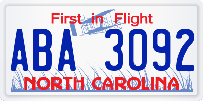 NC license plate ABA3092