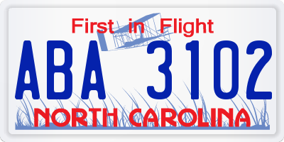 NC license plate ABA3102