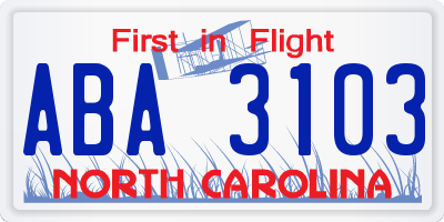 NC license plate ABA3103