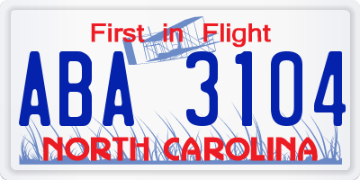NC license plate ABA3104