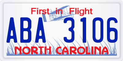 NC license plate ABA3106