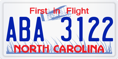 NC license plate ABA3122