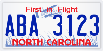 NC license plate ABA3123
