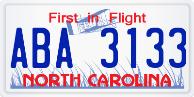 NC license plate ABA3133