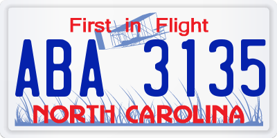 NC license plate ABA3135