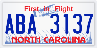 NC license plate ABA3137