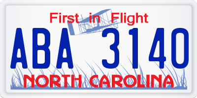 NC license plate ABA3140