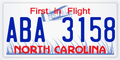 NC license plate ABA3158