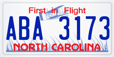 NC license plate ABA3173