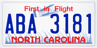 NC license plate ABA3181