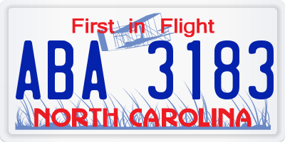 NC license plate ABA3183