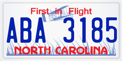 NC license plate ABA3185
