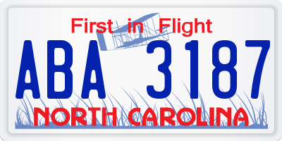 NC license plate ABA3187